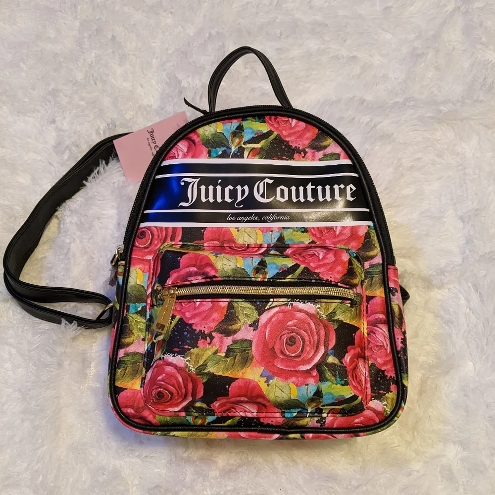 Nwt Juicy Couture Black Multi Rose Juicy Billboard SM Backpack - Picture 16 of 16